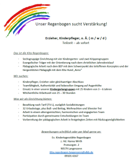 Stellenausschreibung KiTa Regenbogen Dezember 2024